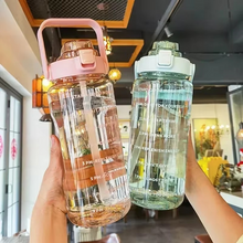Load image into Gallery viewer, Large 68oz Sports Water Bottle with Straw and Time Marker for Gym and Outdoor Fitness
