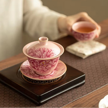 Load image into Gallery viewer, Handmade Ru Kiln Peony Gaiwan Tea Bowl with Lid for Traditional Tea Brewing
