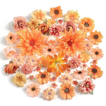 Load image into Gallery viewer, Autumn Orange Silk Rose and Daisy Artificial Flower Heads for DIY Wreaths and Seasonal Decor

