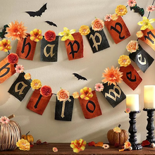 Load image into Gallery viewer, Autumn Orange Silk Rose and Daisy Artificial Flower Heads for DIY Wreaths and Seasonal Decor
