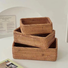 Load image into Gallery viewer, Natural Rattan Storage Basket Light Brown Home Organizer for Bathroom Kitchen and Living Room
