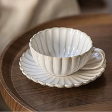 Load image into Gallery viewer, Flower Shaped Ceramic Cup and Saucer Set for Coffee, Tea, or Milk
