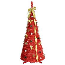 Load image into Gallery viewer, 6FT Prelit Pop Up Christmas Tree with Gold and Red Ribbon Bows and Ornaments
