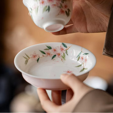 Load image into Gallery viewer, Hand Painted Peach Blossom Ceramic Tea Tray and Pot Holder
