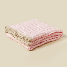 Load image into Gallery viewer, Luxurious 6-Layer Cotton Breathable Baby Swaddle Blanket with Lace Edging
