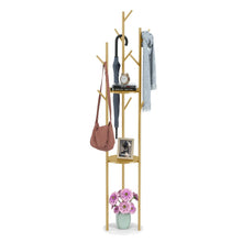 Load image into Gallery viewer, Marble Metal Coat Rack Freestanding Hall Tree with 3 Storage Shelves and 9 Hooks
