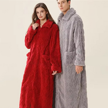 Load image into Gallery viewer, Zip-Up Plush Robe with Diamond Textured Design for Warmth and Comfort
