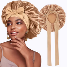 Load image into Gallery viewer, Women’s Satin Sleep Bonnet Adjustable Silky Night Cap for Curly Hair
