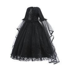 Load image into Gallery viewer, Girls Witch Queen Dress with Ruffle Trim and Decorative Pattern, Mid Calf Length All Vera Mart
