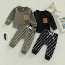 Load image into Gallery viewer, Toddler Boys 2-Piece Autumn Outfit, Long Sleeve Pullover Top with Pocket and Striped Pants
