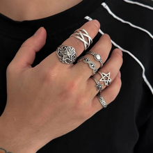 Load image into Gallery viewer, 7 Piece Men’s Punk Star Adjustable Ring Set
