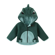 Load image into Gallery viewer, Cozy Winter Fleece Hooded Jacket for Kids with Cartoon Dinosaur Design
