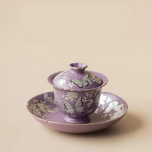 Load image into Gallery viewer, Purple Gilt Silver Butterfly Flower Porcelain Gaiwan Tea Bowl with Lid
