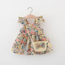 Load image into Gallery viewer, Summer Floral Halter Dress with Ruffled Sleeves and Matching Crossbody Bag for Girls
