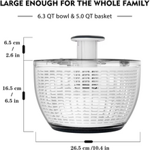Load image into Gallery viewer, 6.3 QT One-Handed Salad Spinner with Easy Press Drying System
