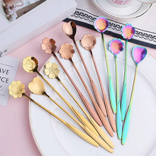 Load image into Gallery viewer, 4 Piece Stainless Steel Flower Teaspoon and Dessert Spoon Set
