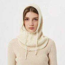 Load image into Gallery viewer, Women’s Cashmere Knit Winter Hat with Adjustable Hood

