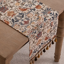 Load image into Gallery viewer, Vintage Floral Bird Jacquard Table Runner with Tasselled Edges
