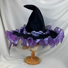Load image into Gallery viewer, Woven Witch Hat with Pointed Cone and Bow Trim in Four Bow Colors
