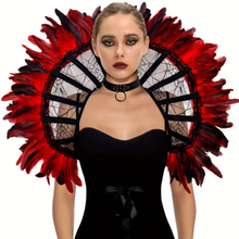 Load image into Gallery viewer, Gothic Lace Shoulder Cape with Bone and Feather Trim
