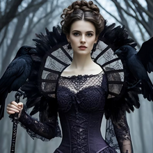 Load image into Gallery viewer, Gothic Lace Shoulder Cape with Bone and Feather Trim
