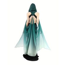 Load image into Gallery viewer, Full Length Tulle Cloak with Hood and Off Shoulder Capelet
