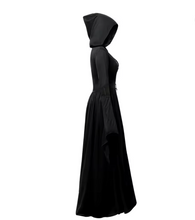 Load image into Gallery viewer, Black Witch Dress with Bell Sleeves and Fitted Waist

