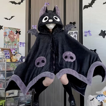 Load image into Gallery viewer, Wearable Bat Wing Hoodie with Plush Fur and Extended Sleeves
