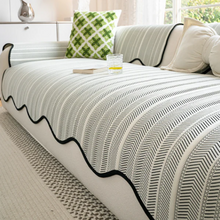Load image into Gallery viewer, Herringbone Scallop Edge Couch Cover, Soft Microfibre Furniture Protector
