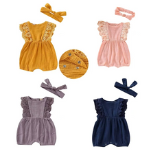 Load image into Gallery viewer, Infant Girl Cotton Romper and Lace Headband Set
