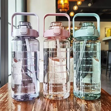 Load image into Gallery viewer, Large 68oz Sports Water Bottle with Straw and Time Marker for Gym and Outdoor Fitness
