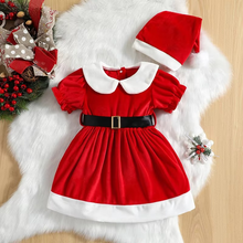 Load image into Gallery viewer, Toddler Girls Red Christmas A-line Dress with Belt and Hat
