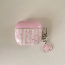 Load image into Gallery viewer, Sweet Pink Stripe Flower Rabbit Earphone Case with Pendant for AirPods
