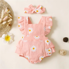 Load image into Gallery viewer, Baby Girl Ruffle Romper with Headband, Sleeveless Summer Bodysuit
