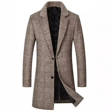 Load image into Gallery viewer, Men's Thickened Cotton-Padded Plaid Wool Coat, Mid-Length Slim Fit Lapel Windbreaker
