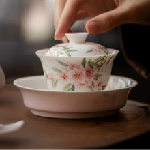 Load image into Gallery viewer, Hand Painted Peach Blossom Ceramic Tea Tray and Pot Holder
