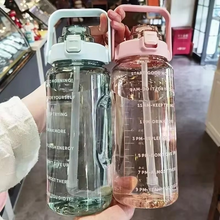 Load image into Gallery viewer, Large 68oz Sports Water Bottle with Straw and Time Marker for Gym and Outdoor Fitness
