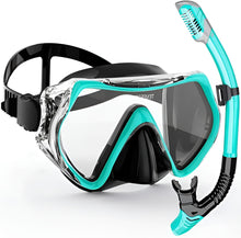 Load image into Gallery viewer, Adult Snorkel and Dive Mask Set with Silicone Seal, Dry Snorkel and 180 Degree Clear Vision
