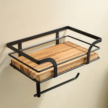 Load image into Gallery viewer, Wall Mounted Toilet Paper Holder with Solid Wood Shelf
