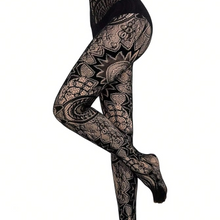 Load image into Gallery viewer, Black Fishnet Lace Pantyhose – Gothic Punk Lolita Jacquard Stockings with Elastic Fit

