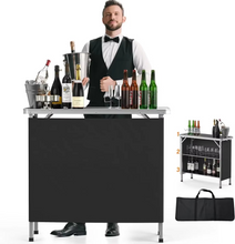 Load image into Gallery viewer, Portable 3-Tier Folding Bar Table with Black Skirt for Events and Indoor Use
