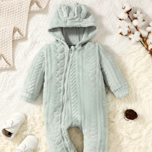 Load image into Gallery viewer, Cozy Plaid Hooded Plush Romper for Baby Boys and Girls
