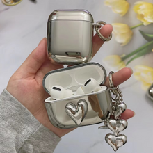 Load image into Gallery viewer, Electroplated Silver Soft TPU AirPods Case with Mirror Finish and Heart Keychain
