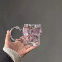 Load image into Gallery viewer, Elegant Pink Bow Glass Cup with Handle, Heat-Resistant High Borosilicate Dessert Bowl
