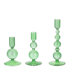Load image into Gallery viewer, Elegant 3 Piece Glass Candlestick Holder Set for Table and Home Décor
