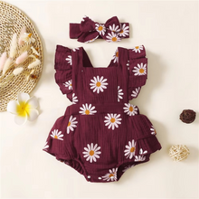 Load image into Gallery viewer, Baby Girl Ruffle Romper with Headband, Sleeveless Summer Bodysuit
