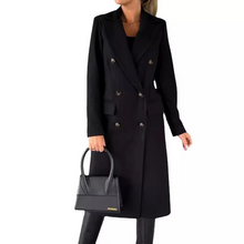 Load image into Gallery viewer, Women's Double-Breasted Slim-Fit Coat with Lapel Collar, Long Sleeves, Solid Color
