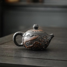 Load image into Gallery viewer, Hand Painted Purple Clay Dragon Teapot with Antique Relief Carving
