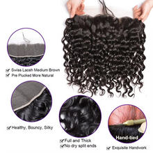 Load image into Gallery viewer, 12A Water Wave Virgin Human Hair Bundles With Frontal Closure – Loose Deep Wave Peruvian Hair
