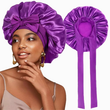 Load image into Gallery viewer, Women’s Satin Sleep Bonnet Adjustable Silky Night Cap for Curly Hair
